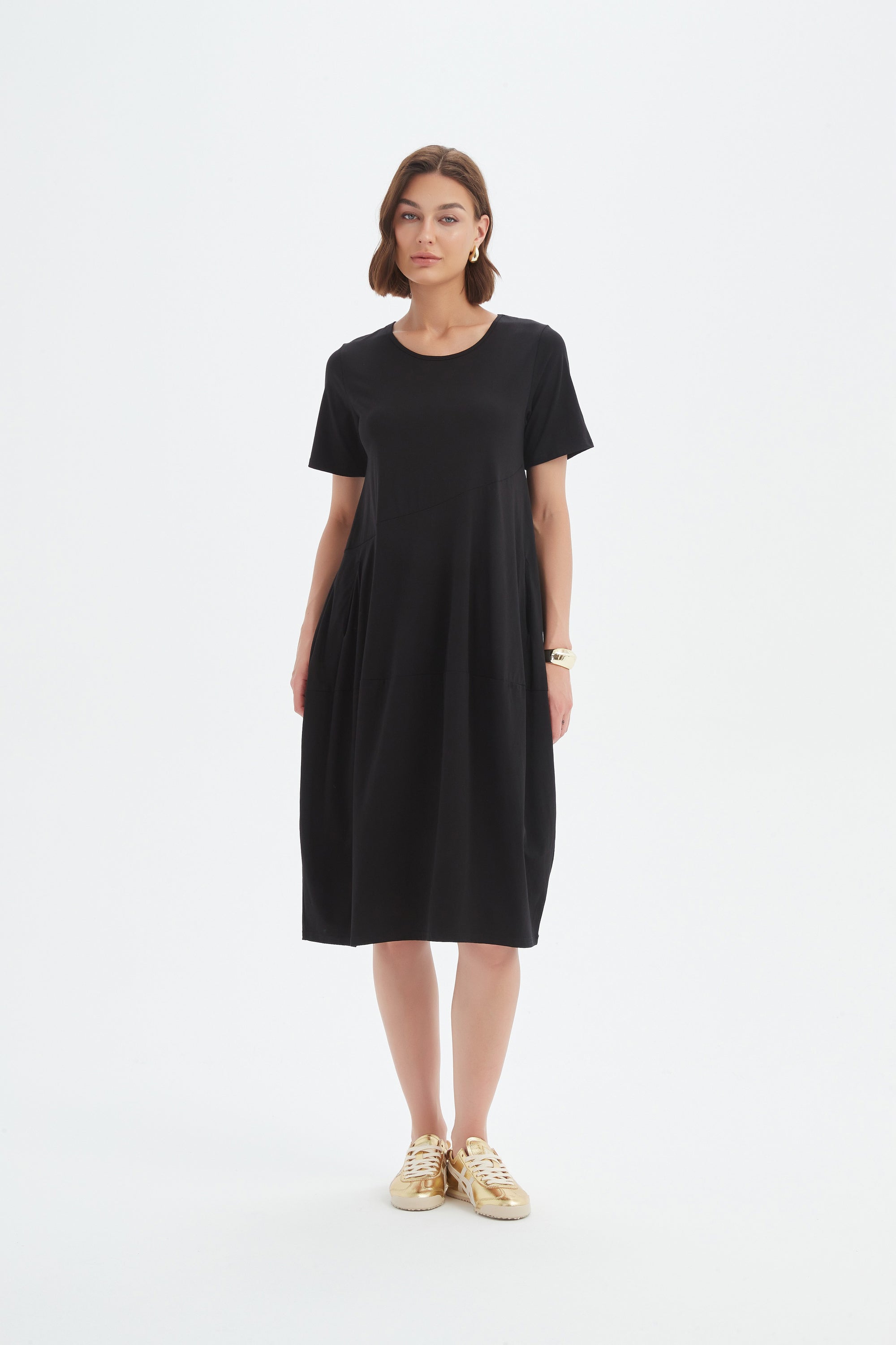 SHORT SLEEVE DIAGONAL SEAM DRESS