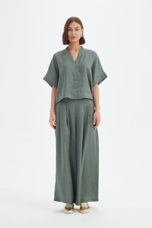 BOXY BUTTON LINEN SHIRT