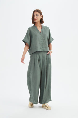 BOXY BUTTON LINEN SHIRT