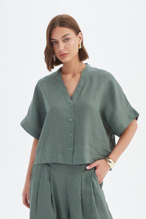 BOXY BUTTON LINEN SHIRT