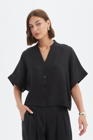 BOXY BUTTON LINEN SHIRT