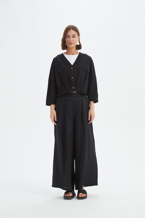PLEAT HEM CROP CARDIGAN