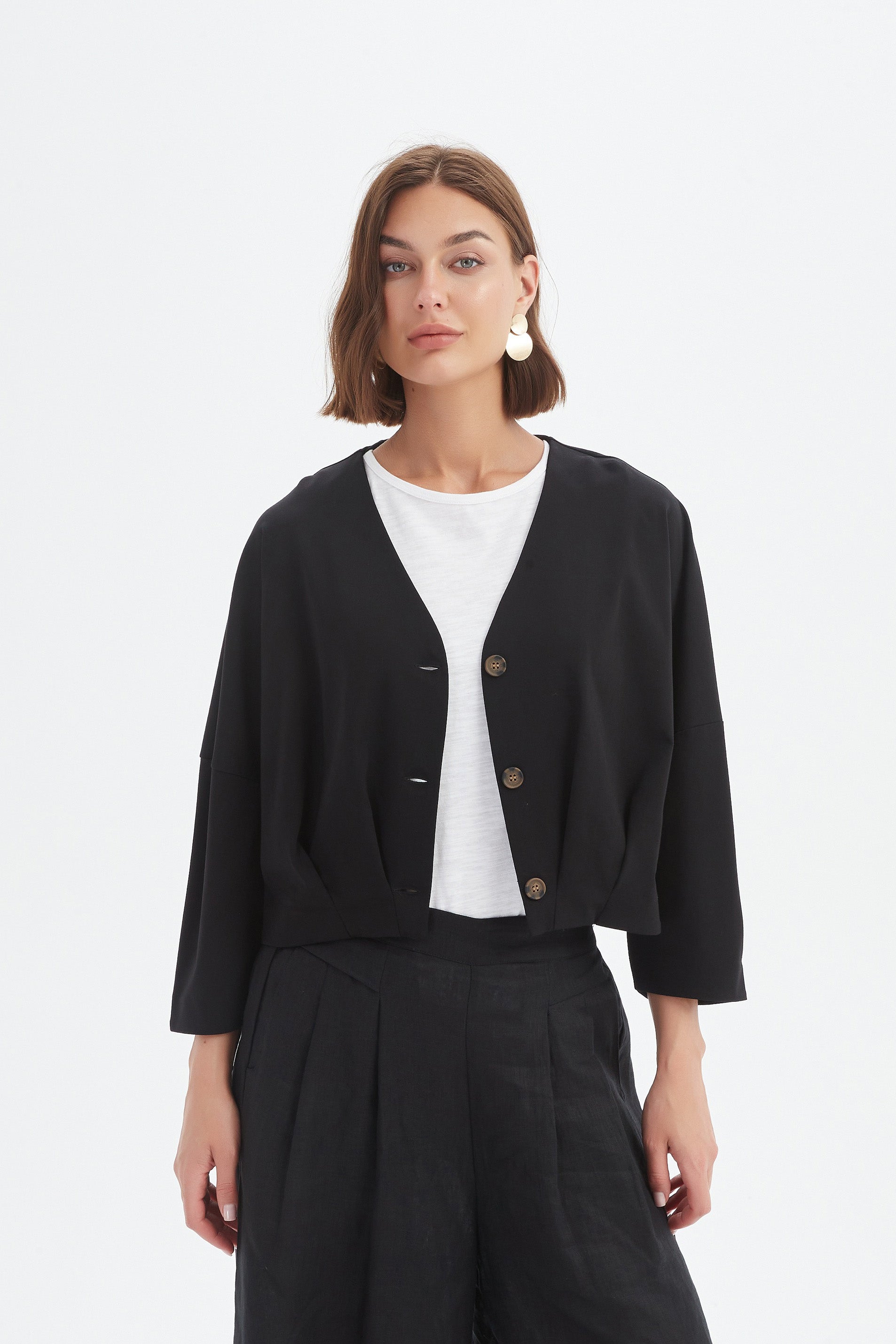 PLEAT HEM CROP CARDIGAN
