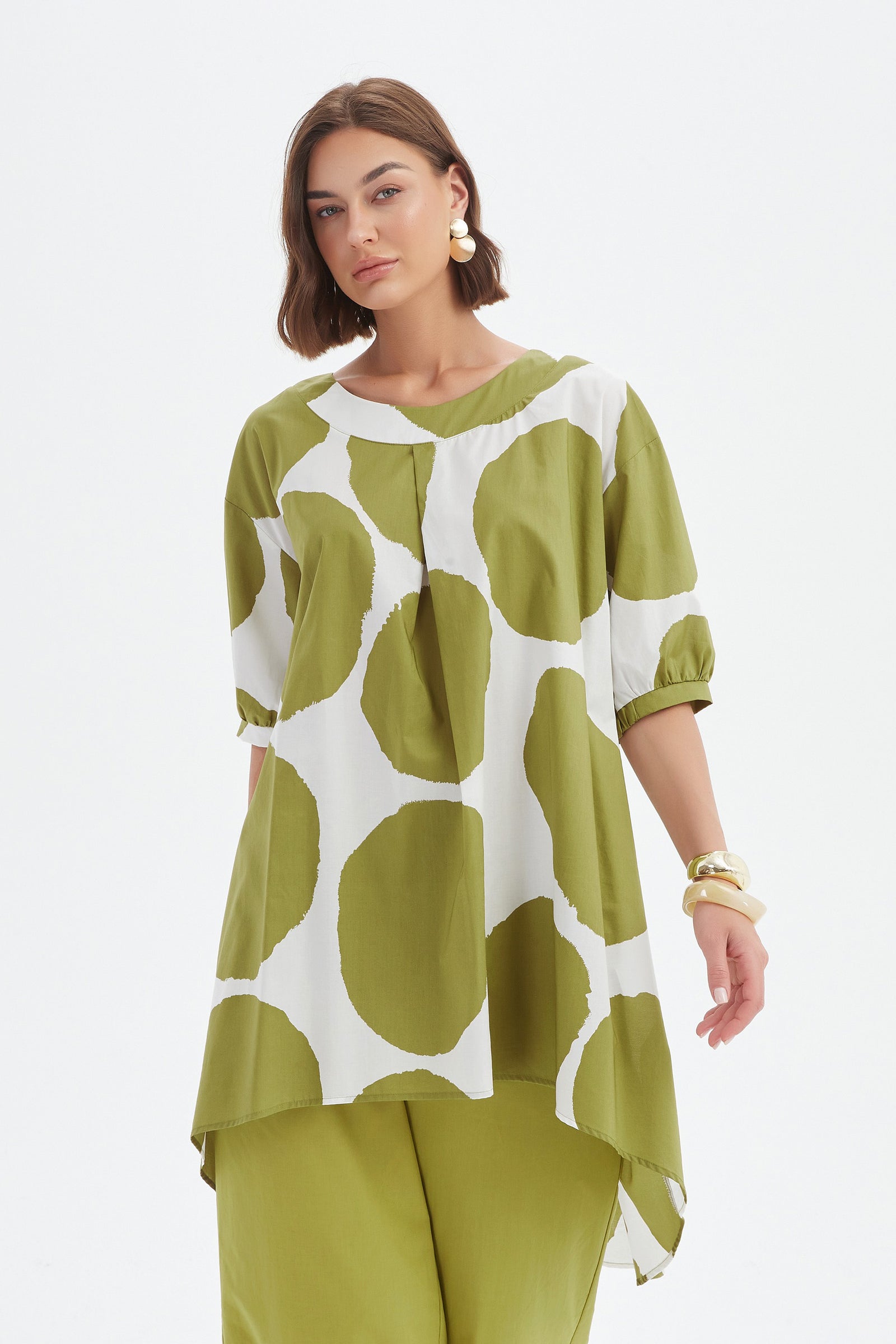PLEAT FRONT PRINT TUNIC