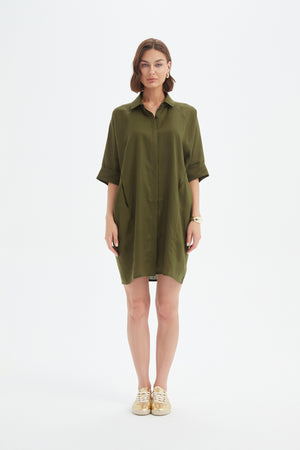 OVERSIZED LINEN SHIRT DRESS