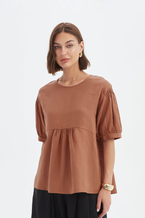 BISHOP SLEEVE SHIRRING TOP