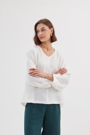 BISHOP LONG SLEEVE LINEN TOP