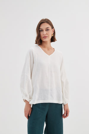 BISHOP LONG SLEEVE LINEN TOP