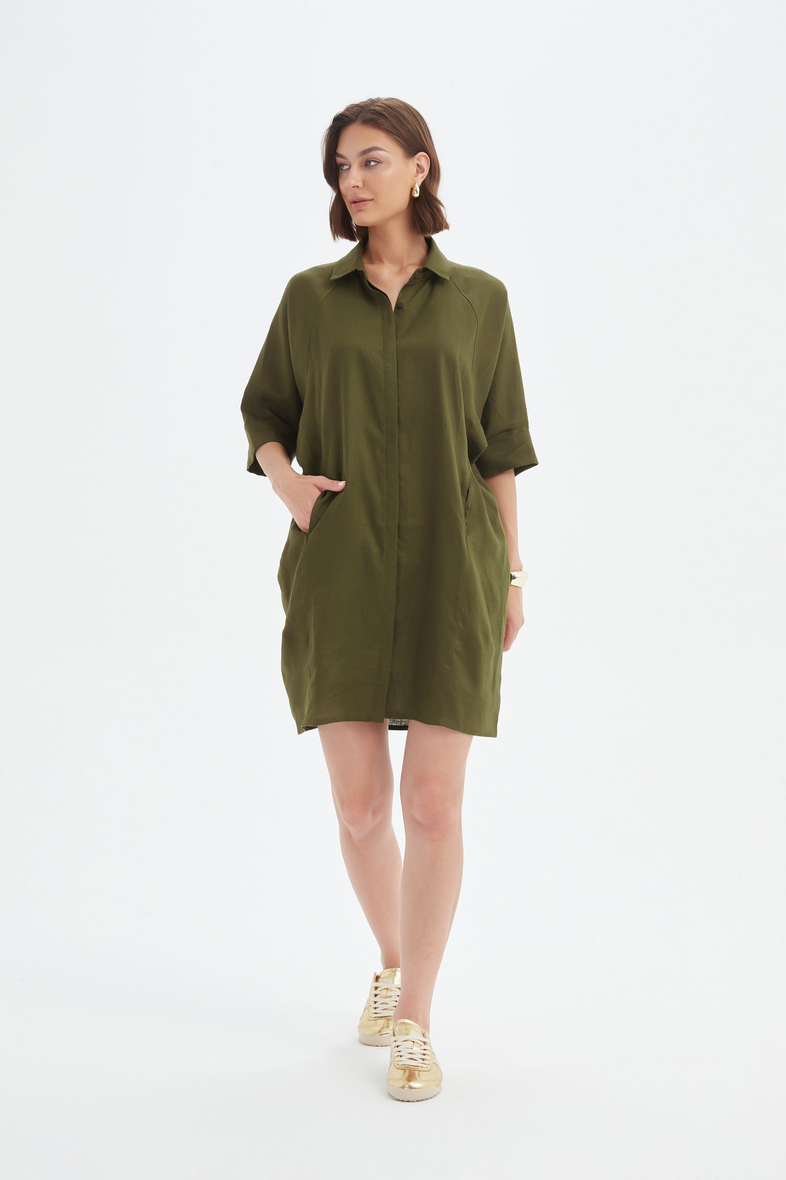 OVERSIZED LINEN SHIRT DRESS