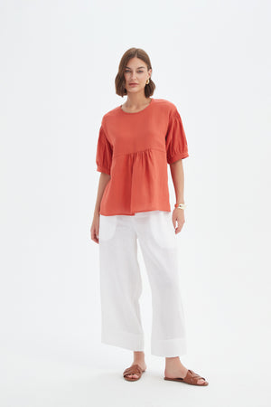 BISHOP SLEEVE SHIRRING TOP