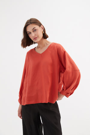 BISHOP LONG SLEEVE LINEN TOP