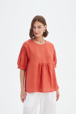 BISHOP SLEEVE SHIRRING TOP