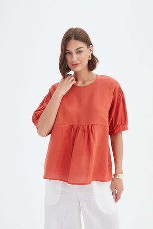 BISHOP SLEEVE SHIRRING TOP