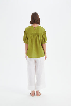 BISHOP SLEEVE SHIRRING TOP