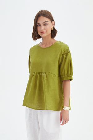 BISHOP SLEEVE SHIRRING TOP