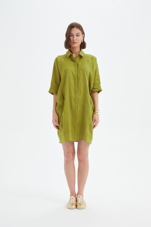 OVERSIZED LINEN SHIRT DRESS