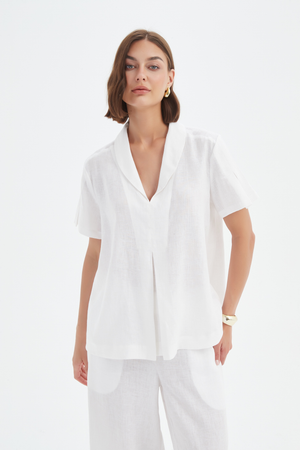 SHAWL COLLAR PLEAT TOP