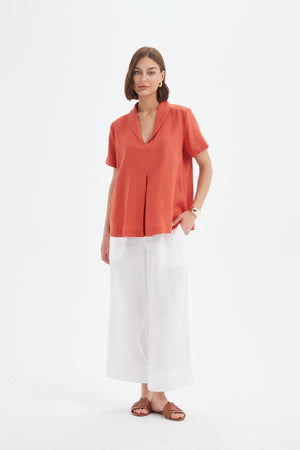 SHAWL COLLAR PLEAT TOP