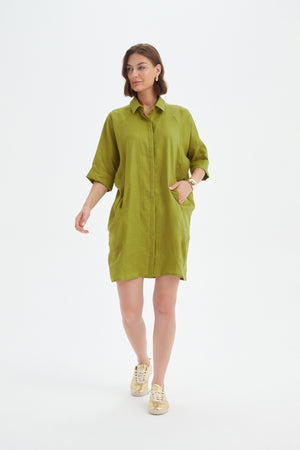 OVERSIZED LINEN SHIRT DRESS