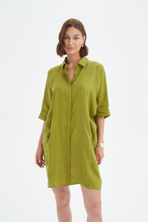 OVERSIZED LINEN SHIRT DRESS