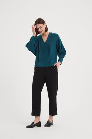 TUCK CUFF V NECK KNIT - RECYCLED MATERIALS