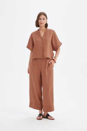 BOXY BUTTON LINEN SHIRT