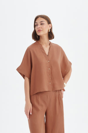 BOXY BUTTON LINEN SHIRT
