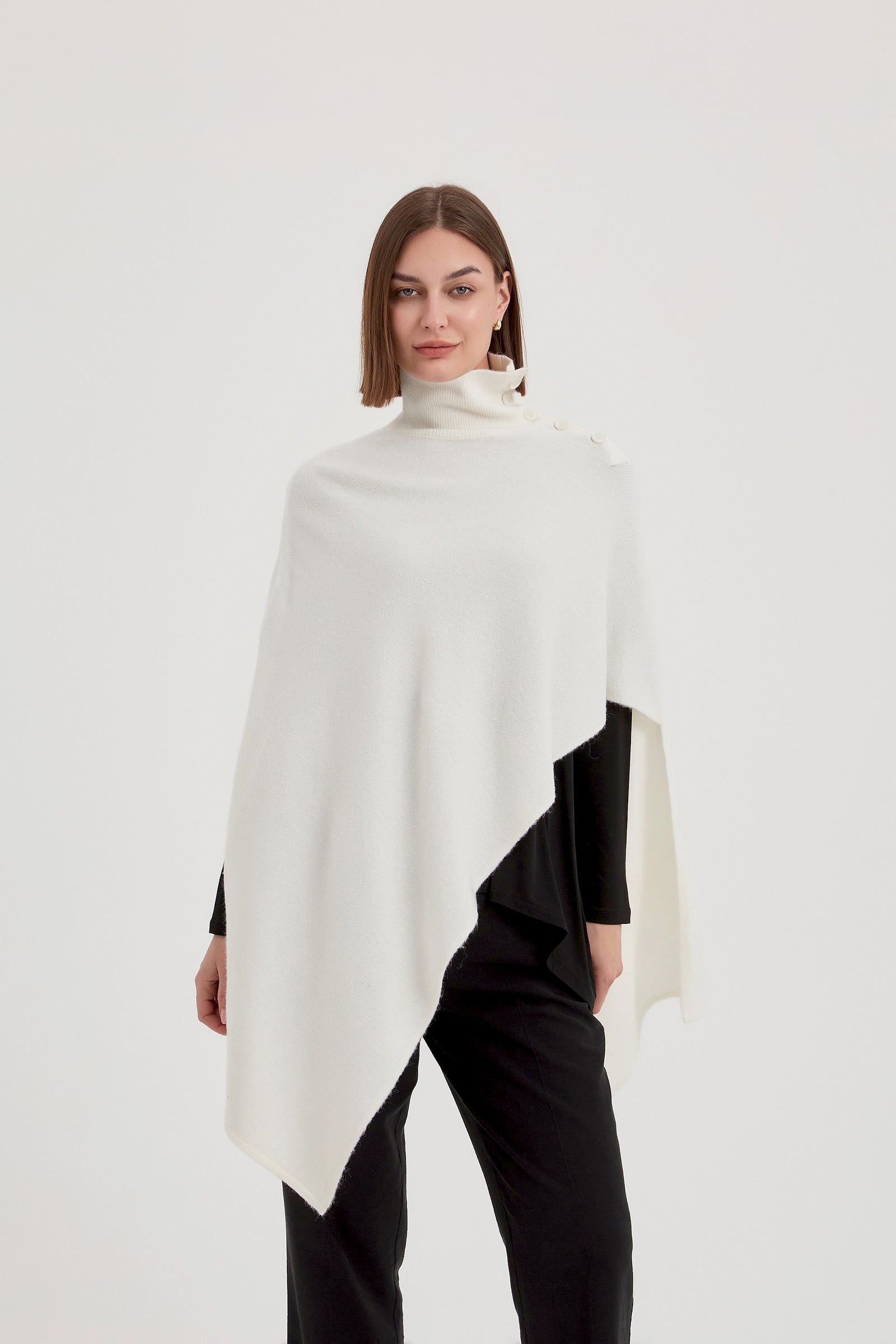 BUTTON DETAIL ASYMMETRIC PONCHO