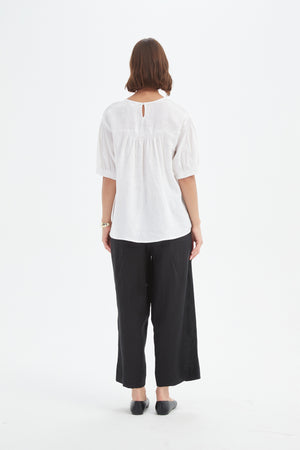 BISHOP SLEEVE SHIRRING TOP