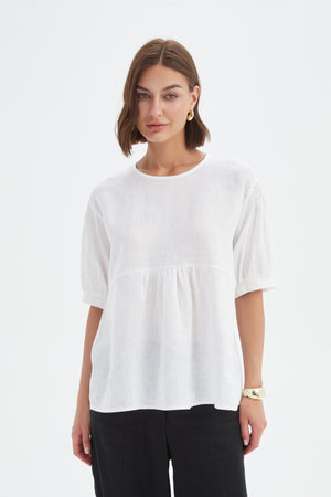 BISHOP SLEEVE SHIRRING TOP
