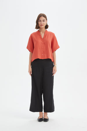 BOXY BUTTON LINEN SHIRT