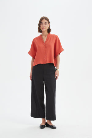BOXY BUTTON LINEN SHIRT