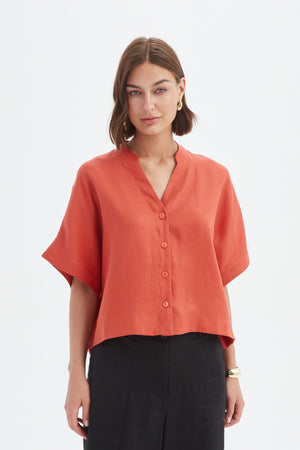 BOXY BUTTON LINEN SHIRT