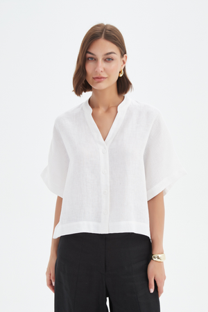 BOXY BUTTON LINEN SHIRT