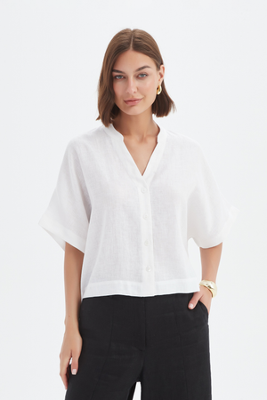 BOXY BUTTON LINEN SHIRT