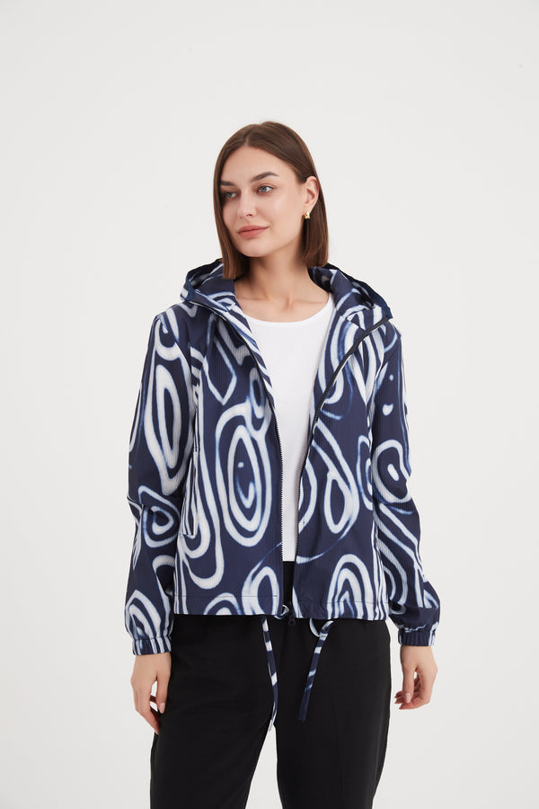 Textured Print Jacket | Tirelli | Hooded Zip Up - TIRELLI