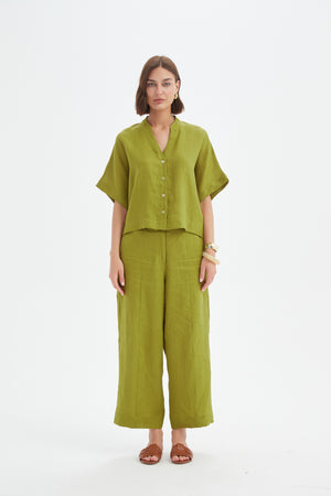 BOXY BUTTON LINEN SHIRT