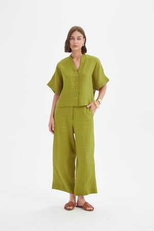 BOXY BUTTON LINEN SHIRT