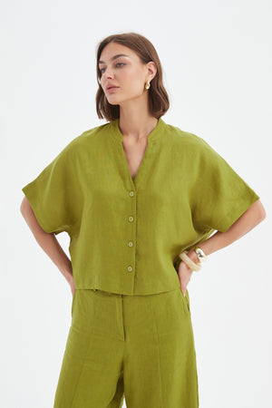 BOXY BUTTON LINEN SHIRT