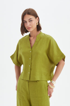 BOXY BUTTON LINEN SHIRT