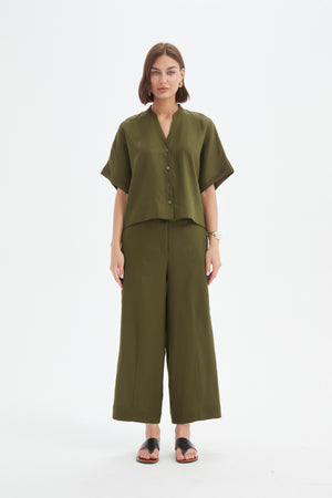 BOXY BUTTON LINEN SHIRT