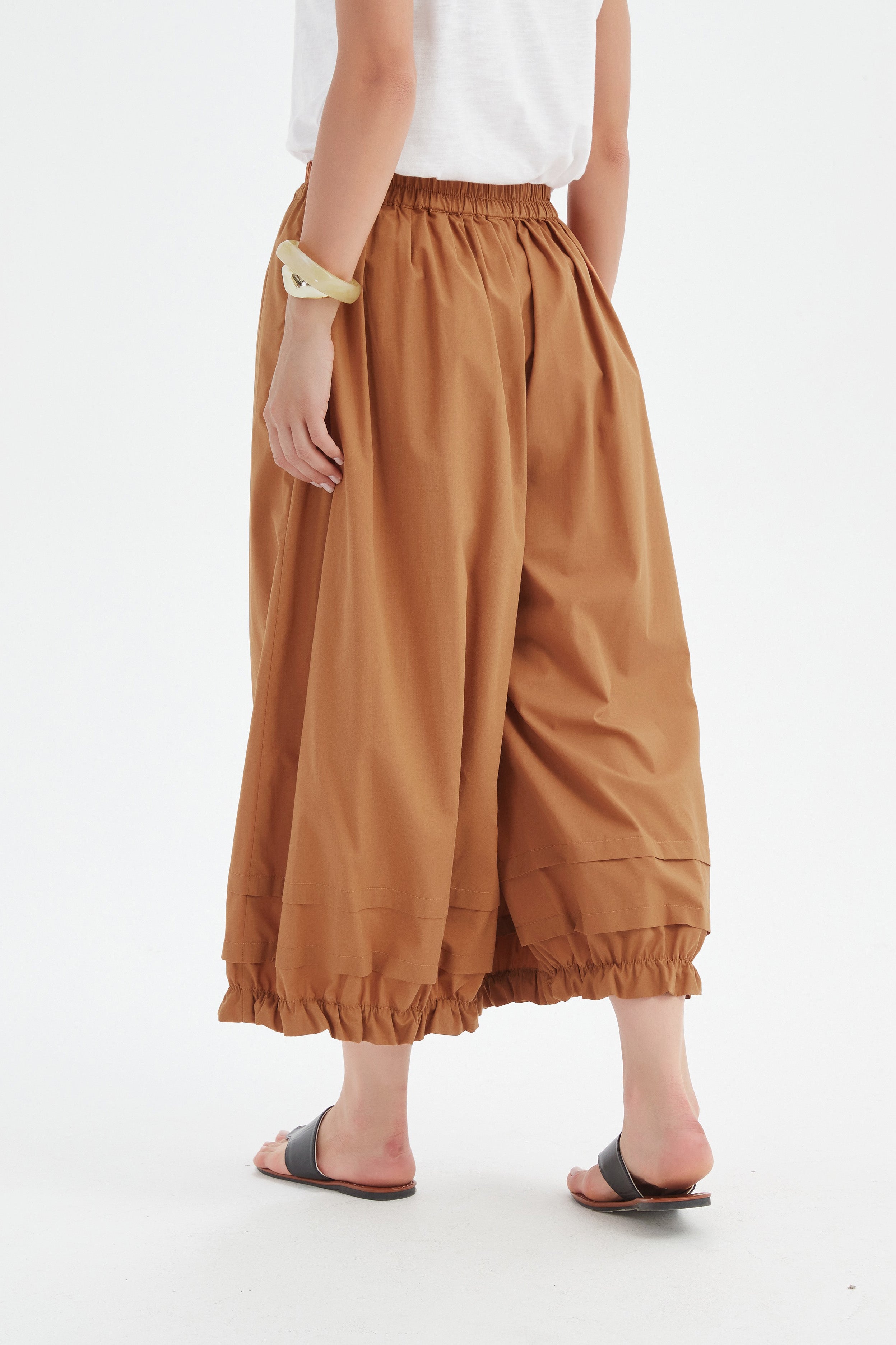 Ruffle Cuff Easy Pants | Tirelli | Cropped Wide Leg Pants - TIRELLI