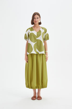 V NECK BISHOP SLEEVE POPLIN TOP