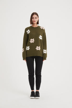 FLOWER CONTRAST KNIT