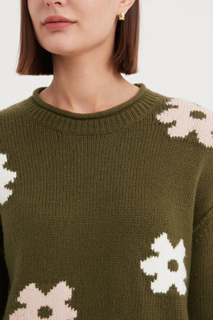 FLOWER CONTRAST KNIT