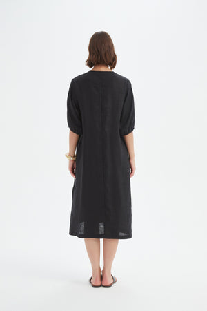 PUFF SLEEVE GATHER FRONT DRESS