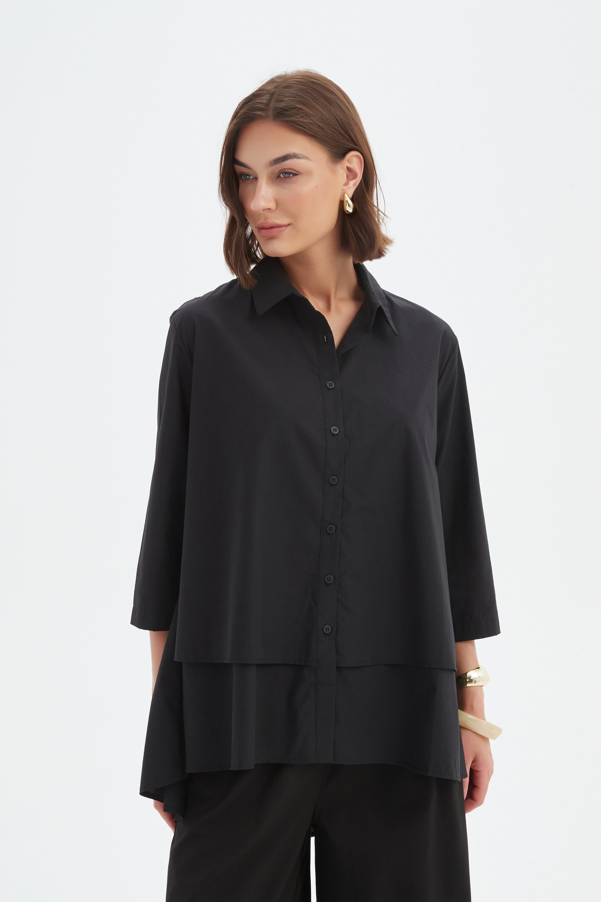 TIERED FRONT LYOCELL SHIRT