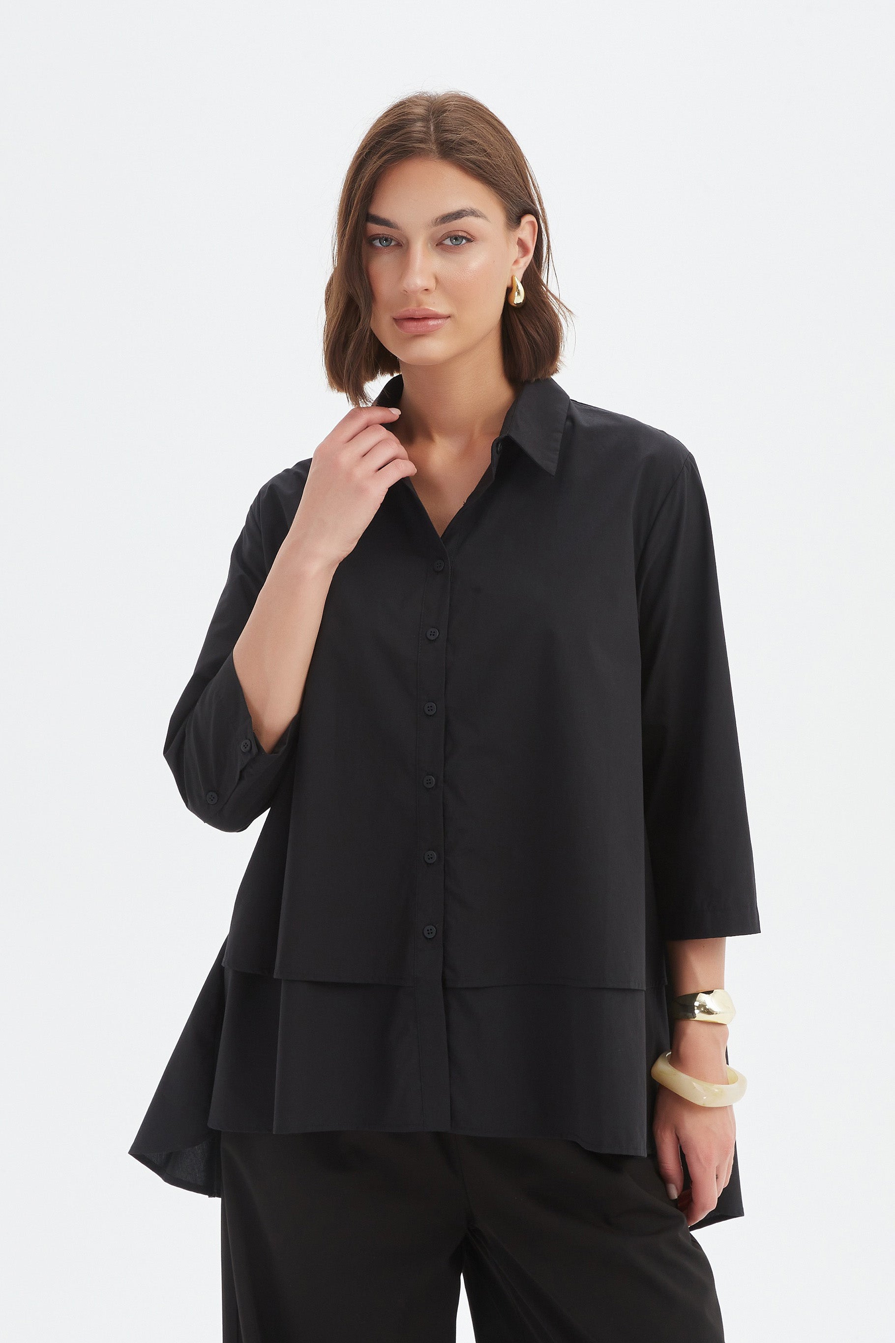 TIERED FRONT LYOCELL SHIRT