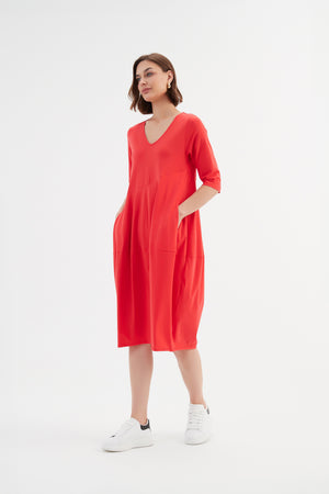 V NECK DIAGONAL SEAM DRESS