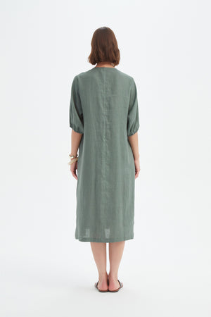 PUFF SLEEVE GATHER FRONT DRESS